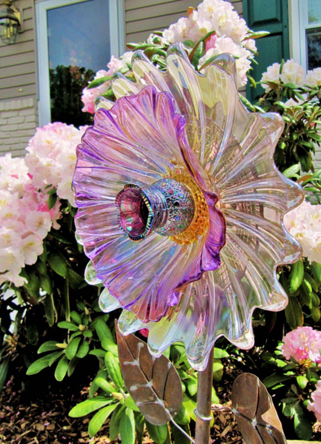 Purple Daisy Glass Garden Flower