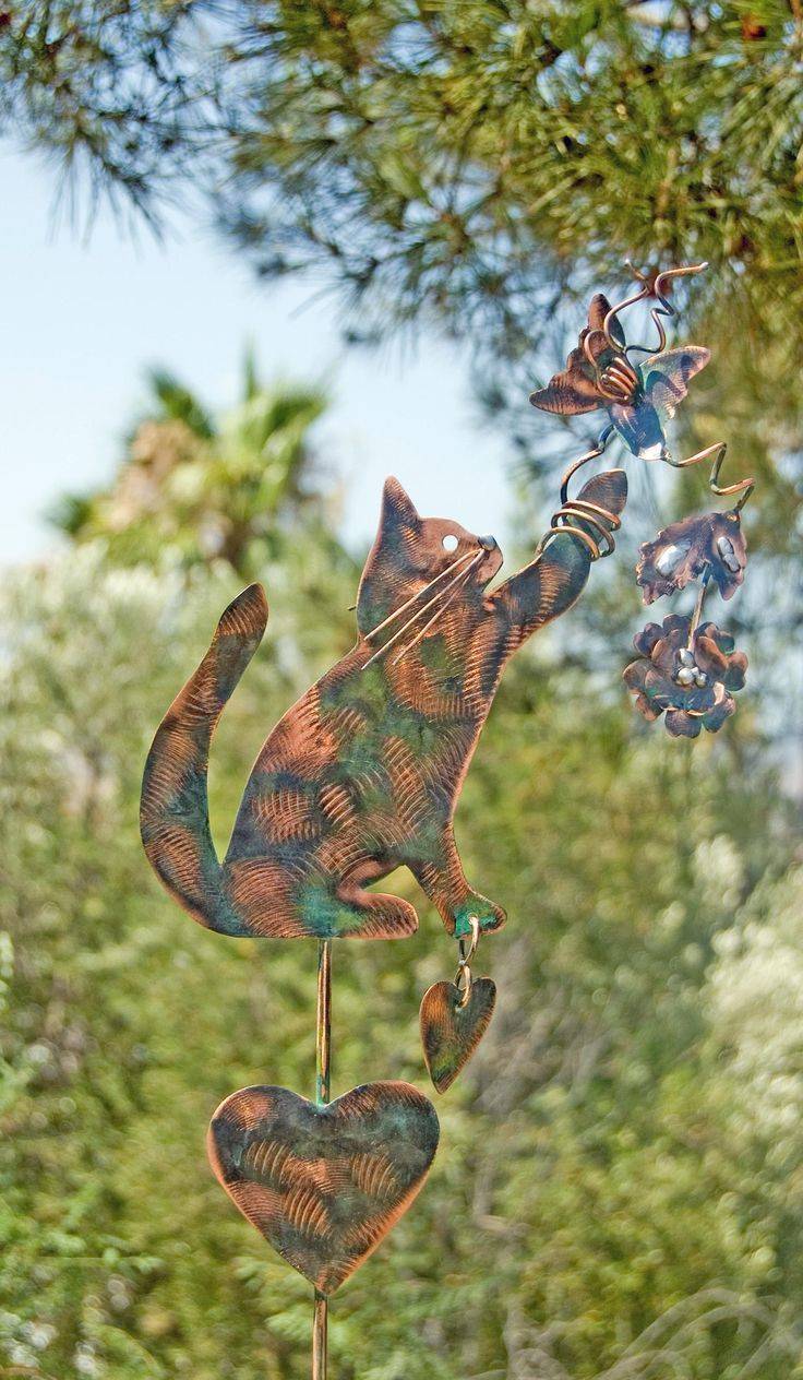 Cat Memorial Garden Art Stake Metal Yard Art Copper Pet