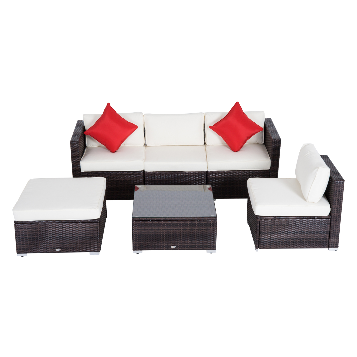 Outsunny Pc Rattan Set Sofa Armchair Table Stool Outdoor Cushion